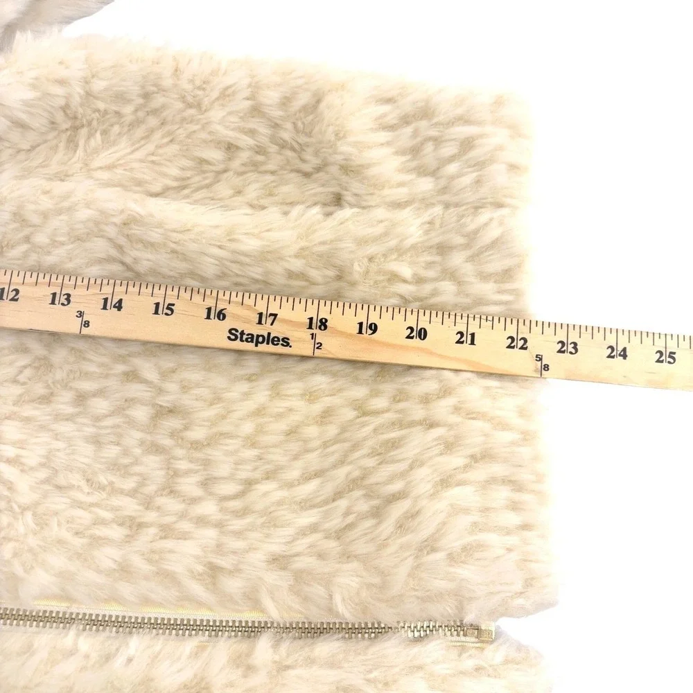 J.Crew Faux Fur Jacket Coat Womens L Ivory Cream Full Zip Teddy Bear High Pile
